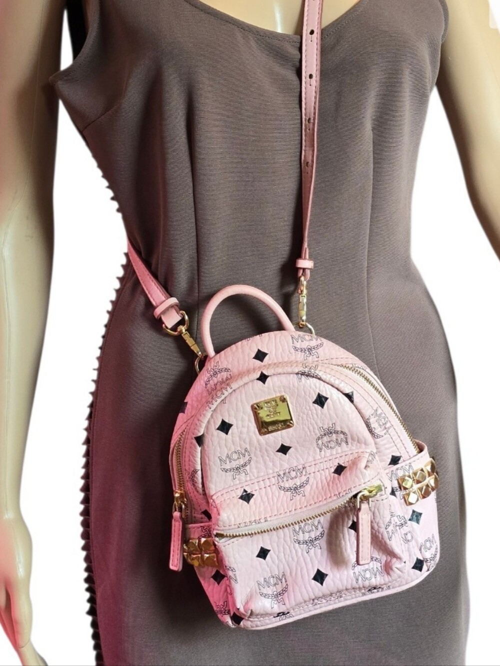 MCM Pink Mini Backpack And Crossbody